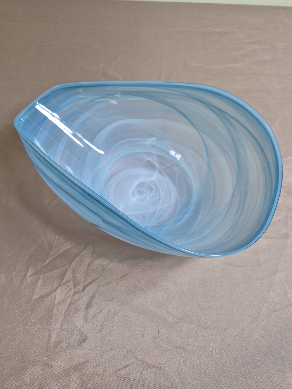 MCM Inspired Art Glass Bowl Blue White Swirl Centerpiece Serveware